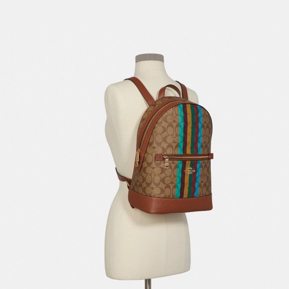 Coach C5795 Kenley Legacy Khaki Signature Multicolor Stripe Backpack - Picture 3 of 5
